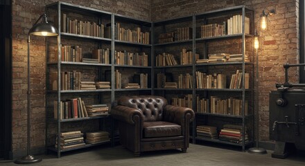 Bookshelf corner with armchair
