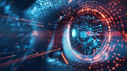 Futuristic digital eye with glowing circuits and data streams, representing artificial intelligence vision, cybersecurity surveillance and advanced technology concepts - Powered by Adobe
