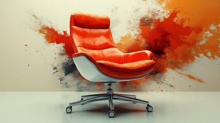 Modern Orange Chair Against Colorful Wall Art Background