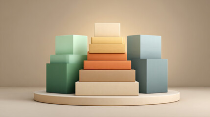 Modern geometric shapes in soft colors create stylish display on neutral background