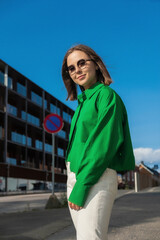 young woman walking on the street