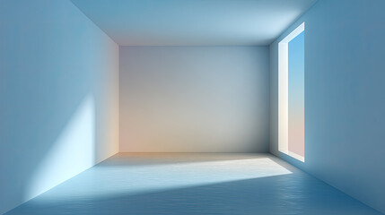 Bright, minimalistic room with soft light streaming through window, creating serene atmosphere