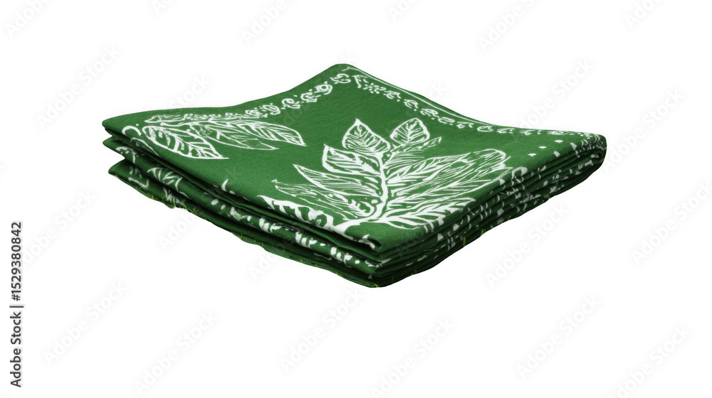 Aufkleber green bandana with white leaf pattern, folded neatly and isolated on transparent background, perfect