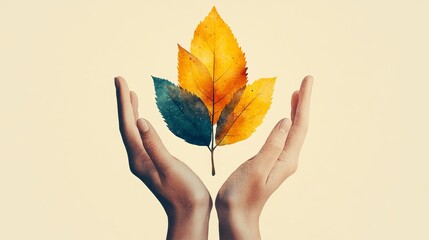 Hands Holding Colorful Leaves Symbolizing Nature and Growth
