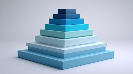 Modern geometric shapes in various shades of blue create visually appealing pyramid structure