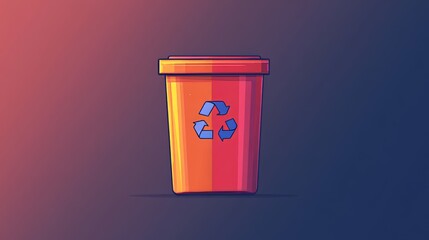 Colorful Trash Can with Recycle Symbols on Solid Background