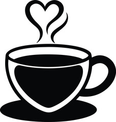 Coffee Cup with Heart Shaped Steam Romantic vector silhouette illustration