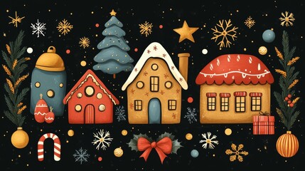 Festive Winter Wonderland with Gingerbread Houses and Decor