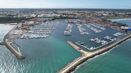 Hillarys, Australia – June 3, 2025: Aerial View of The Hillarys Boat Harbour of Perth CBD