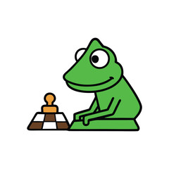 A frog playing chess