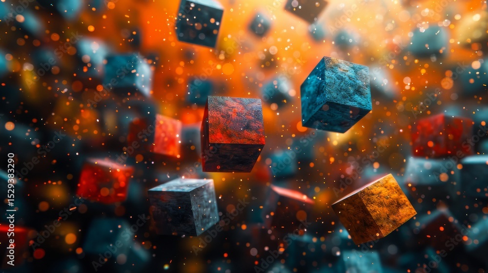 Aufkleber an artistic representation of floating colorful cubes creates an abstract scene filled with vibrant 