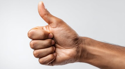 High-key studio shot of a human hand on a white background giving a thumbs up gesture