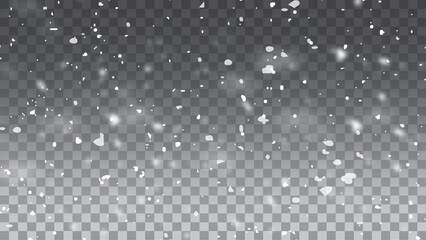 Snow white stardust isolated on transparent background. Flying silver sparkles and shining particles.  Falling white dust. Winter holiday storm.
