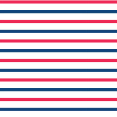 Simple blue and red horizontal stripes seamless pattern on white background in American flag colors. For Independence Day background, fabric, textile and wallpaper