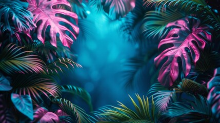 A captivating scene featuring vibrant, colorful foliage framed by lush jungle greenery, creating an enchanting atmosphere that invites exploration and adventure.