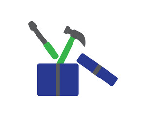 Blue Gray gift box, hammer and screwdriver