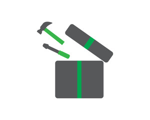 Gray Green gift box, hammer and screwdriver
