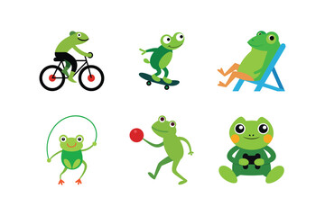 Set of colorful frog cartoon clipart