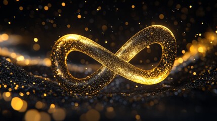 The golden infinity sign, sparkling and glowing