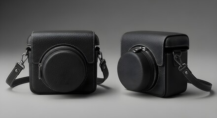 Black Textured Camera Case with Zipper and Strap – 3D Mockup on Neutral Background