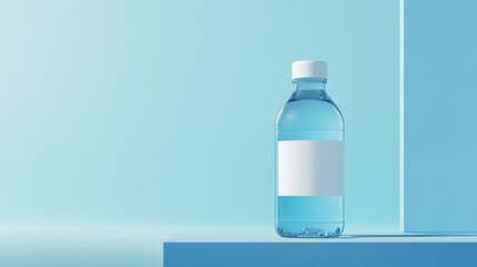 Plastic Water Bottle with Blank Label Template, Isolated on White Background