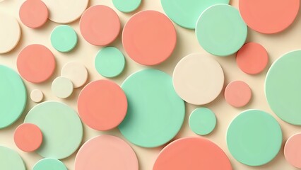 Playful pastel circles in pistachio green, soft coral, and vanilla cream. Fun and minimal 3D abstract design with a cheerful and clean finish
