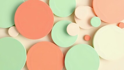 Playful pastel circles in pistachio green, soft coral, and vanilla cream. Fun and minimal 3D abstract design with a cheerful and clean finish
