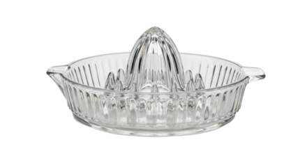 Clear glass citrus juicer isolated on white background