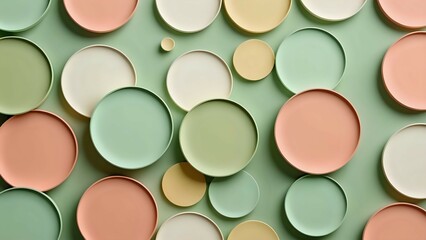 Playful pastel circles in pistachio green, soft coral, and vanilla cream. Fun and minimal 3D abstract design with a cheerful and clean finish