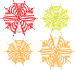 Four Colorful Spiderwebs on White Background