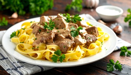 Creamy Beef Stroganoff Pasta Dish.