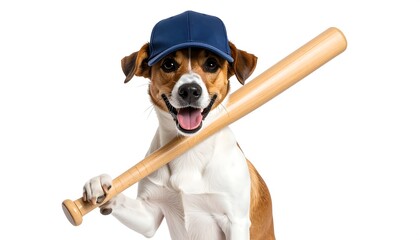 Happy dog baseball cap bat.