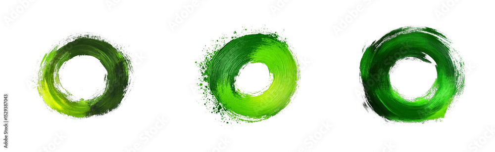 Poster green circular strokes isolated set on transparent background