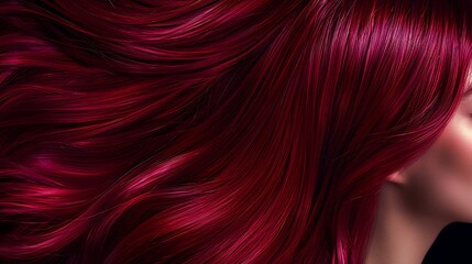 Glossy burgundy red straight hair flowing elegantly reflecting deep plum red undertones