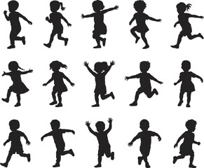 Dynamic Silhouette Collection of Children Playing and Running, Joyful Youth, Active Lifestyle