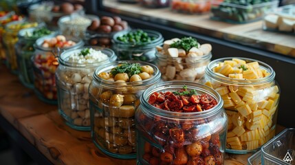 An enticing array of colorful jars filled with various artisanal foods, showcasing the beauty of culinary creativity and the joys of healthy eating.