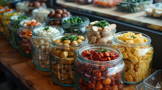 An enticing array of colorful jars filled with various artisanal foods, showcasing the beauty of culinary creativity and the joys of healthy eating.