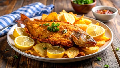 Crispy Fried Fish with Chips.