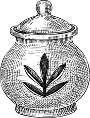 Ceramic aroma diffuser sketch. Hand drawn vector illustration. Aromatherapy and relaxation logo design. NOT AI generated