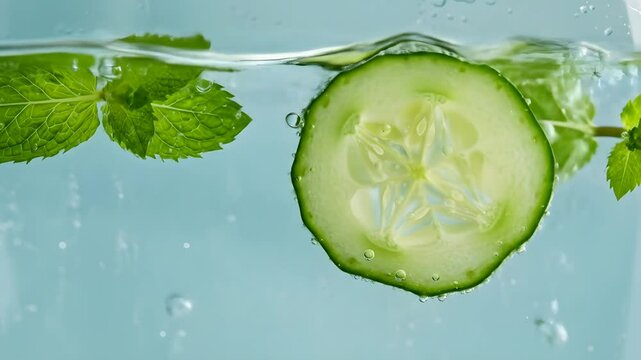 Refreshing Cucumber Mint Water with Bubbles for Healthy Hydration, Detox, and Summer Beverage Concept