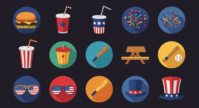 Patriotic Fourth of July Icons American Holiday Graphic Design Elements