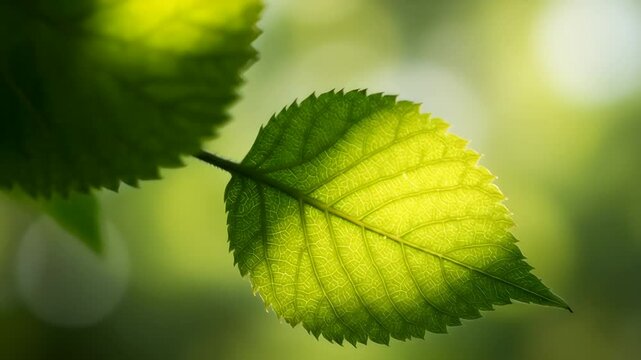 Macro Close-Up of Illuminated Leaf Showing Detailed Veins and Cellular Structure with Natural Green Texture