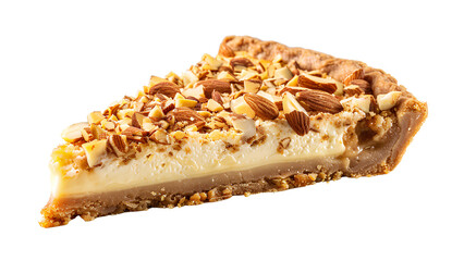 Creamy Almond Cheesecake Slice Isolated on White