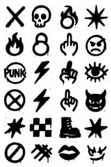Graffiti Punk Icons – Spray Paint Symbols with Blood Splatter Effect (Transparent PNG)