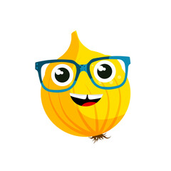 Cute yellow onion in kawaii style - vector illustration
