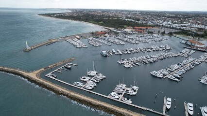 Hillarys, Australia – June 3, 2025: Aerial View of The Hillarys Boat Harbour of Perth CBD