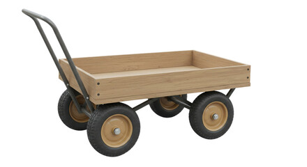 Empty wooden wagon with handle and wheels isolated PNG with Transparent Background