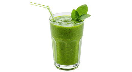Green smoothie with mint garnish and straw isolated PNG with Transparent Background