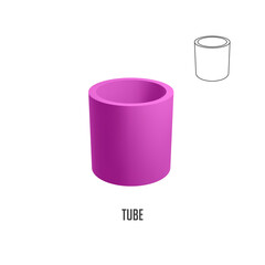 Pink hollow tube with its outline showing its hollow structure, perfect for projects related to geometry, engineering, or abstract concepts
