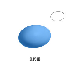 Light blue ellipsoid with its cross section, a simple oval shape, floating on white background, symbolizing geometric figures for educational or scientific projects
